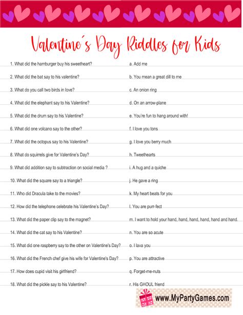 Printable Valentines Day Riddles